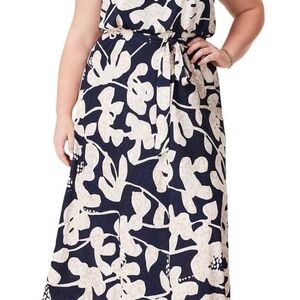 NIC+ZOE Bianca Water Lilies Navy Sleeveless Maxi Dress size 1X